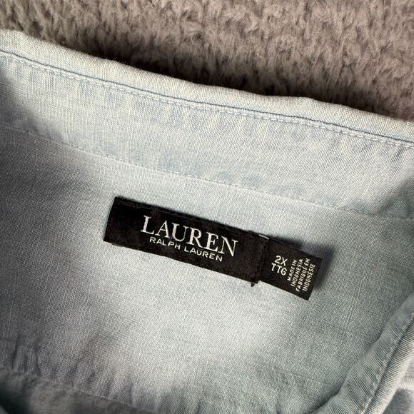 Lauren Ralph Lauren Chambray Denim Shirt Womens 2X Blue Roll Tab Sleeve Pockets - Picture 3 of 10